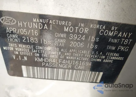 2017 Hyundai Elantra Se from USA, damaged, VIN KMHD84LF4HU161694